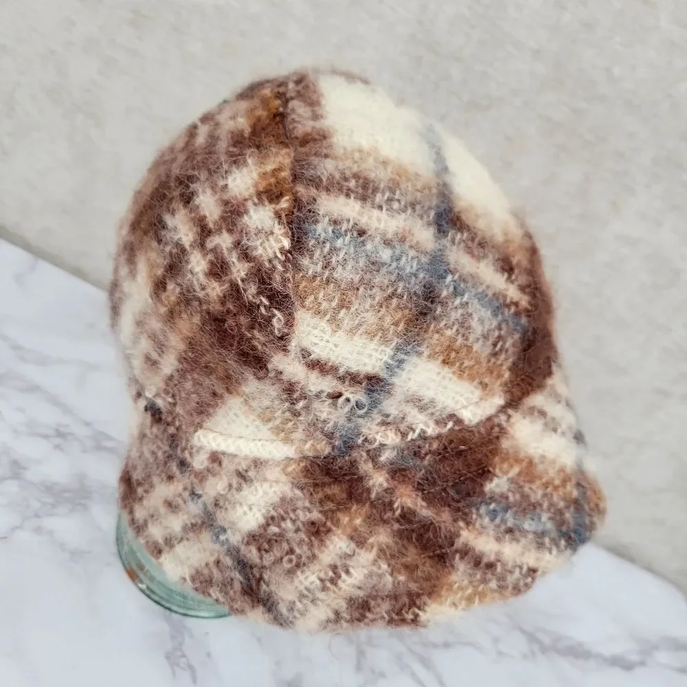 The Scotch House Plaid Mohair and Wool Bucket Hat Brown Cream Vintage